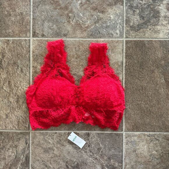 Aerie Eyelash Lace Plunge Bralette Chilly Red Size Small - Picture 5 of 12